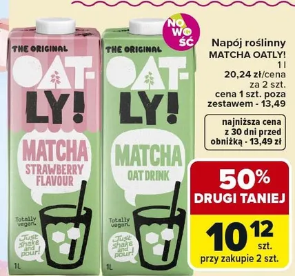 Napój roślinny Matcha Strawberry Flavour Oatly promocja w Carrefour