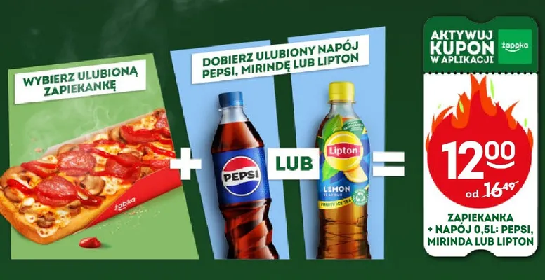 Zestaw zapiekanka + napój Pepsi, Mirinda lub Lipton 0,5 l promocja w Żabka