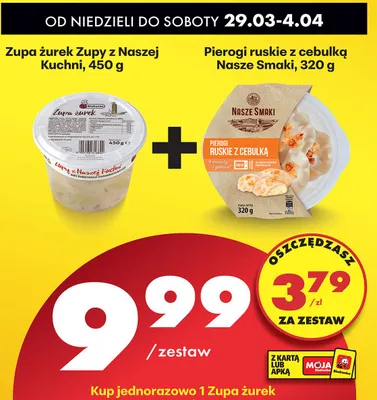 Zupa żurek + Pierogi ruskie z cebulką promocja w Biedronka