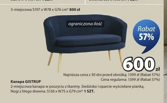 Kanapa GISTRUP 2-miejscowa promocja w Jysk