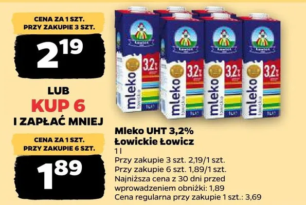 Mleko UHT 3,2% Łowicz promocja w Netto