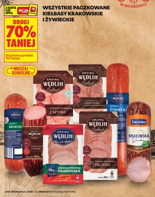 Paczkowane kiełbasy krakowskie i żywieckie promocja w Biedronka