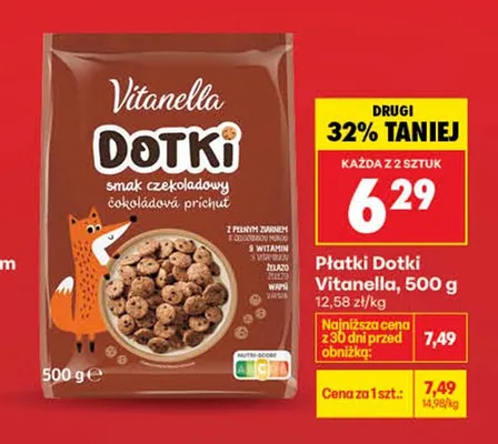 Płatki Dotki smak czekoladowy Vitanella promocja w Biedronka