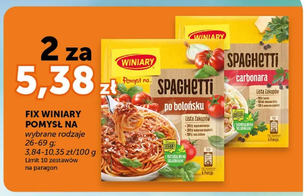 Fix Winiary Pomysł na spaghetti po bolońsku promocja w Euro Sklep