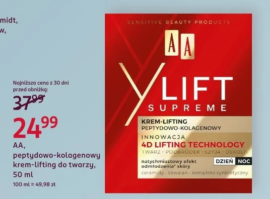 Peptydowo-kolagenowy krem-lifting do twarzy AA Y-Lift Supreme promocja w Rossmann