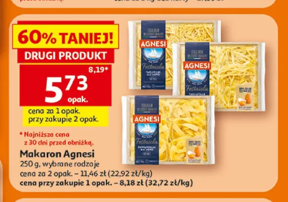 Makaron Festaola Tagliatelle Agnesi promocja w Auchan