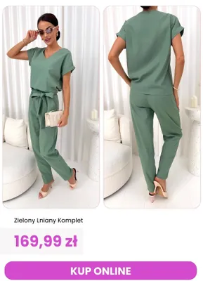 Komplet lniany zielony ModnaKiecka.pl promocja w Modna Kiecka