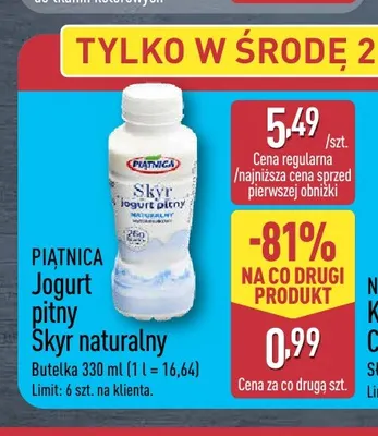 Jogurt pitny Skyr naturalny Piątnica promocja w Aldi