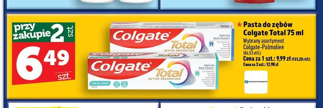 Pasta do zębów Colgate Total Active Prevention Fresh Mint promocja w TOPAZ