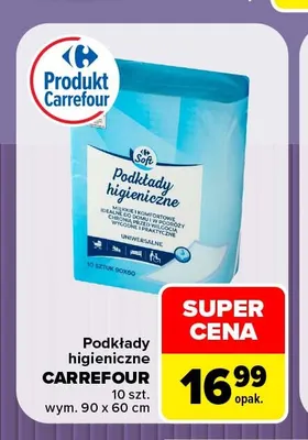 Podkłady higieniczne Carrefour 90x60 cm promocja w Carrefour