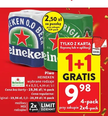 Piwo bezalkoholowe Heineken 4-pak promocja w Intermarche