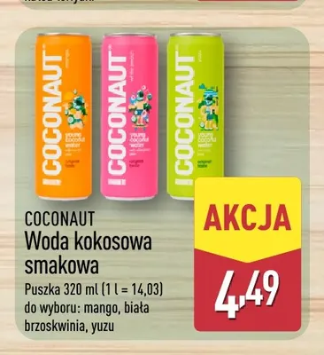 Woda kokosowa smakowa biała brzoskwinia Coconaut promocja w Aldi