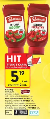 Ketchup łagodny Pudliszki promocja w Intermarche