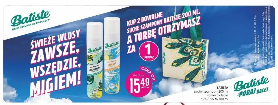 Suchy szampon Batiste Fresh promocja w Drogerie Jasmin