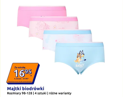 Majtki biodrówki dziecięce Bluey 4-pak promocja w Action