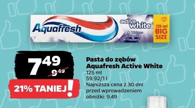 Pasta do zębów Aquafresh Active White promocja w Netto