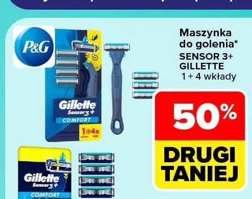 Maszynka do golenia Sensor 3+ Gillette 1 + 4 wkłady promocja w Carrefour Market