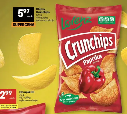 Chipsy Crunchips paprika promocja w Delikatesy Centrum