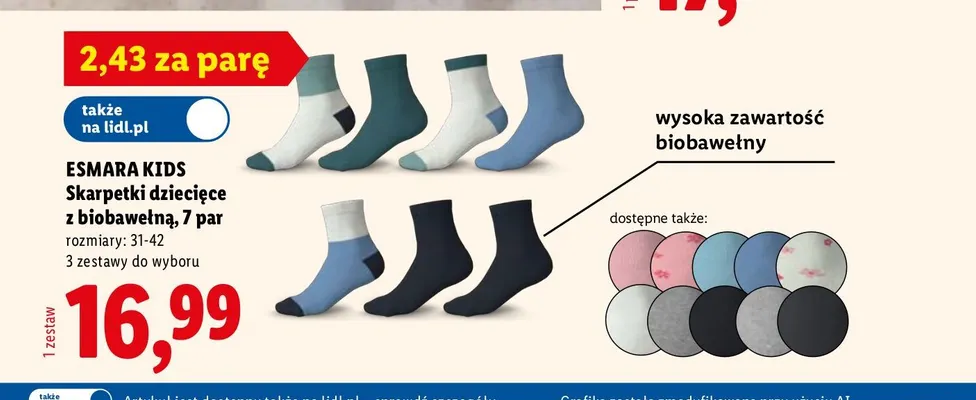 Skarpetki dziecięce z biobawełną 7-pak promocja w Lidl