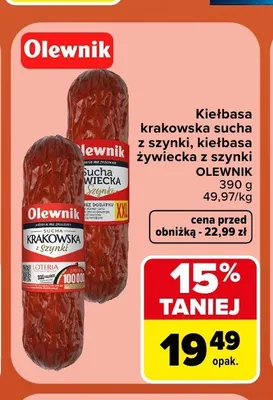 Kiełbasa żywiecka z szynki Olewnik promocja w Carrefour Market