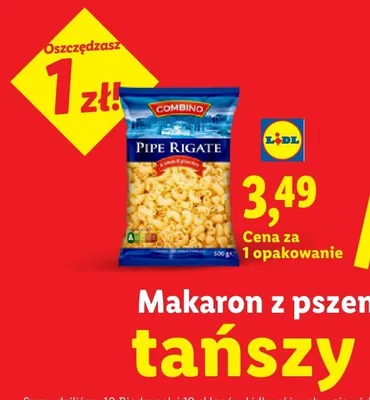 Makaron z pszenicy durum Combino Pipe Rigate promocja w Lidl
