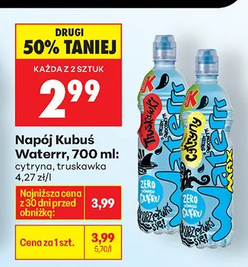 Napój Kubuś Waterrr cytryna, truskawka promocja w Biedronka
