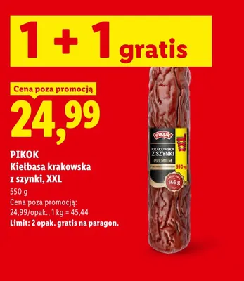 Kiełbasa krakowska z szynki Pikok XXL promocja w Lidl