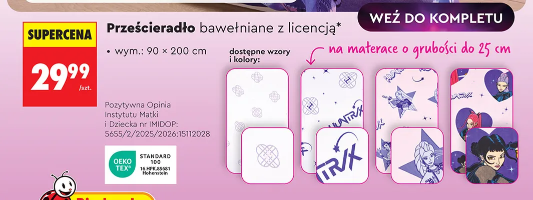 Prześcieradło bawełniane z licencją 90x200 cm promocja w Biedronka