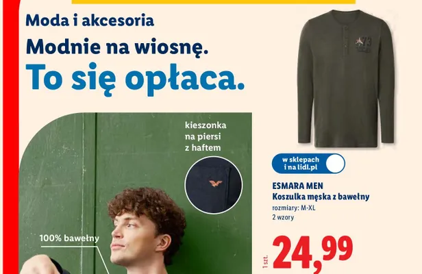 Koszulka męska z bawełny promocja w Lidl