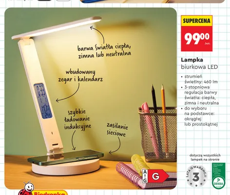 Lampka biurkowa LED Lethe na podstawce okrągłej promocja w Biedronka
