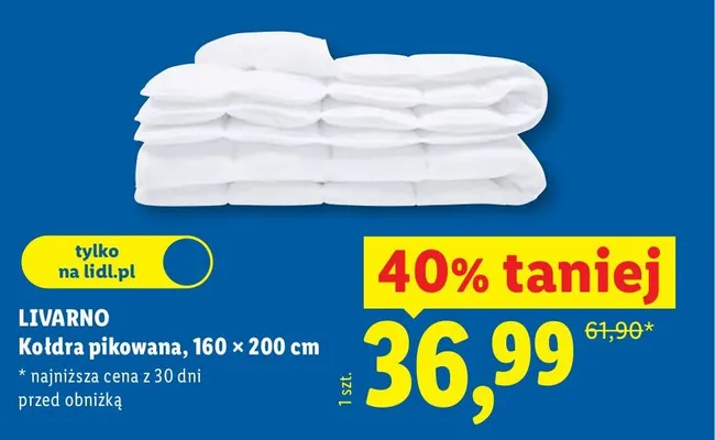 Kołdra pikowana 160 × 200 cm promocja w Lidl