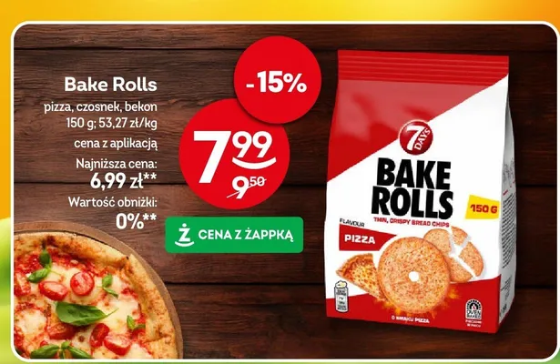 Bake Rolls pizza, czosnek, bekon promocja w Żabka