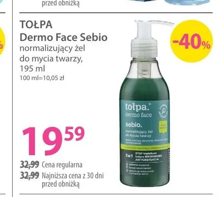 Żel do mycia twarzy normalizujący Dermo Face Sebio Tołpa promocja w Hebe