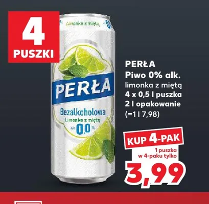 Piwo bezalkoholowe Perła Limonka z miętą 4-pak 500 ml promocja w Kaufland