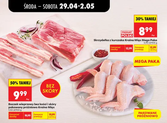 Boczek wieprzowy bez kości i skóry pakowany próżniowo Kraina Mięs promocja w Biedronka