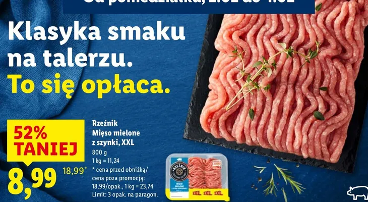 Mięso mielone Rzeźnik z szynki XXL promocja w Lidl
