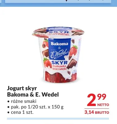 Jogurt skyr Bakoma & E. Wedel truskawka stracciatella promocja w Makro