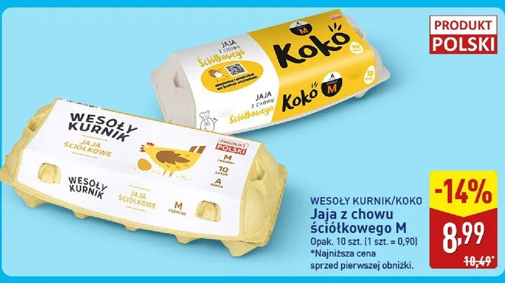 Jaja z chowu ściółkowego M Wesoły Kurnik promocja w Aldi