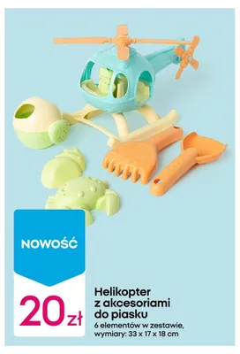 Helikopter z akcesoriami do piasku 6 elementów w zestawie 33x17x18cm promocja w Pepco