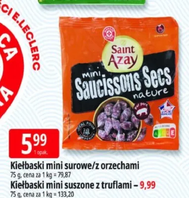 Kiełbaski mini suszone z truflami Saint Azay promocja w Leclerc