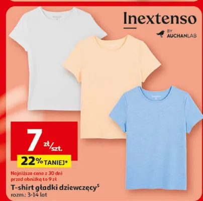 T-shirt gładki dziewczęcy promocja w Auchan