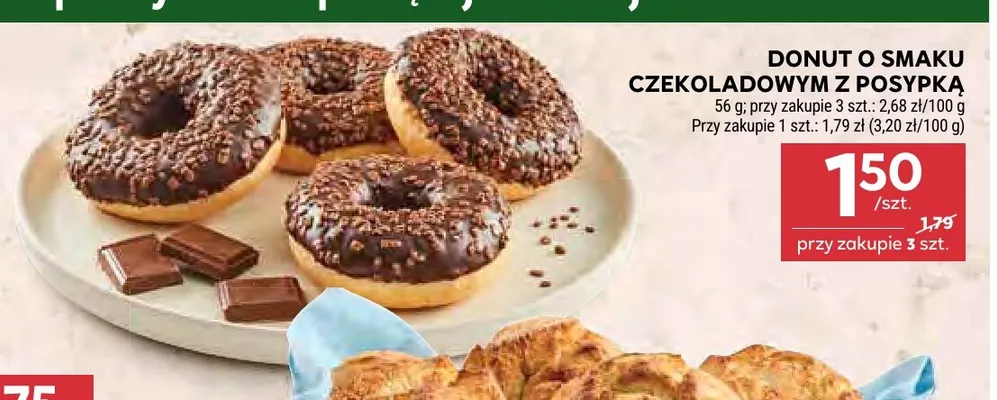 Donut o smaku czekoladowym z posypką promocja w Stokrotka