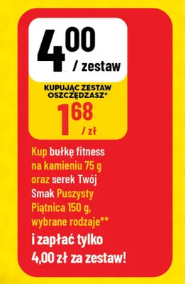 Zestaw serek Twój Smak Puszysty Piątnica + bułka fitness na kamieniu promocja w POLOmarket