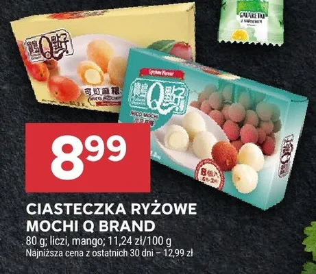 Ciasteczka ryżowe mochi Q brand liczi, mango promocja w Stokrotka