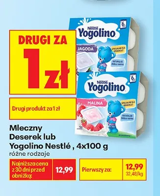 Mleczny Deserek Yogolino Nestlé Jagoda 4-pak 100g promocja w Biedronka