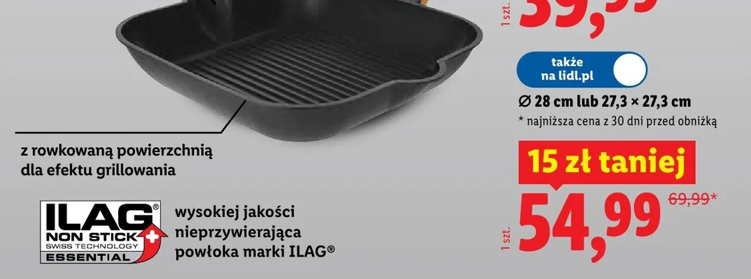 Patelnia z rowkowaną powierzchnią dla efektu grillowania Ø 28cm  promocja w Lidl