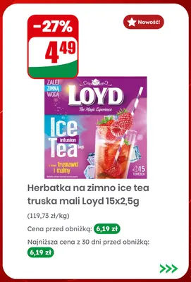 Herbatka na zimno Ice Tea truska mali Loyd promocja w Dino