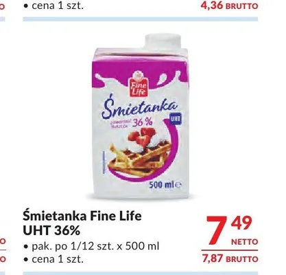 Śmietanka Fine Life UHT 36% promocja w Makro