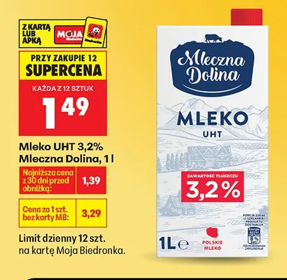 Mleko UHT 3,2% promocja w Biedronka