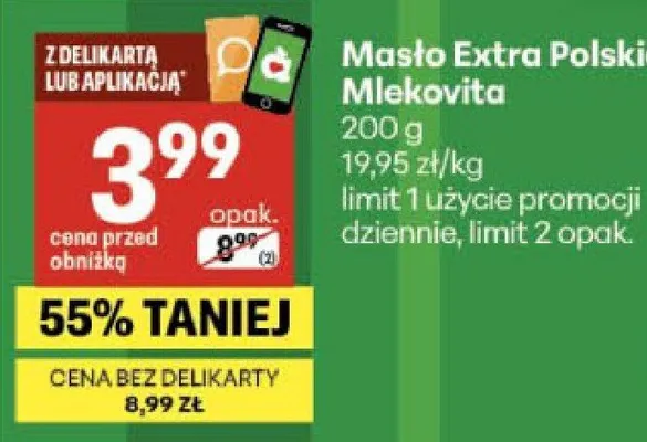 Masło Extra Polskie Mlekovita promocja w Delikatesy Centrum